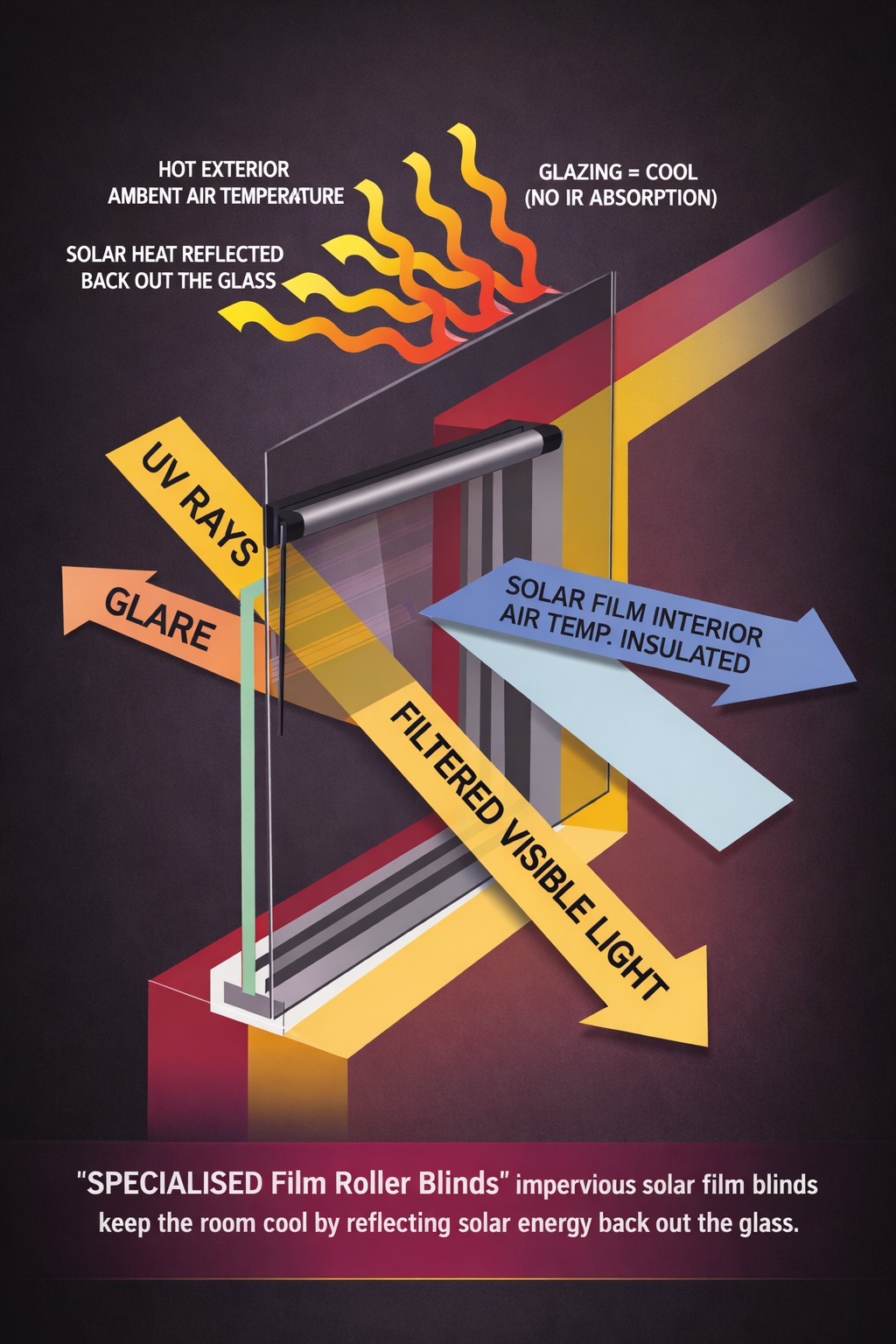 Specialised film roller blind technical diagram