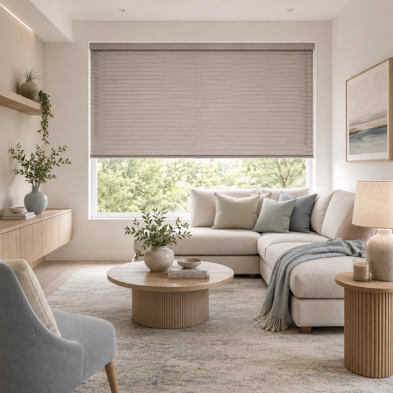 Mist Bamboo 50mm blinds installed in a modern room